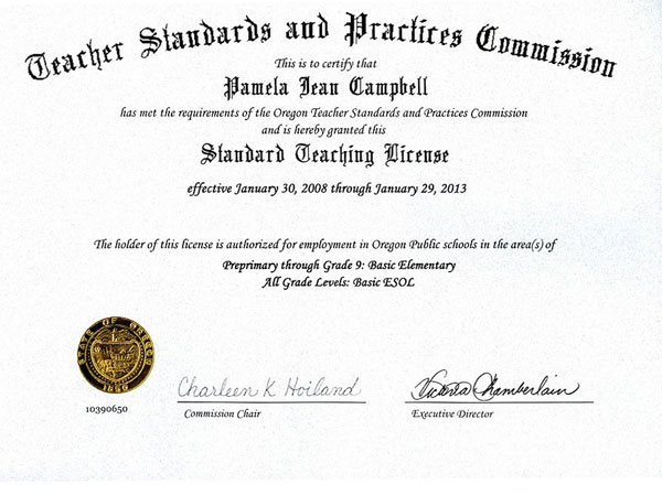 Teaching Certificate
